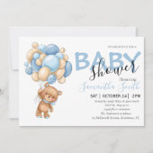 Baby shower Teddy Bear Blue Balloon Boy Aankondiging (Voorkant)