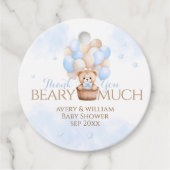 Baby shower Teddy Bear Blue Balloon Boy Bedankjes Labels (Voorkant)