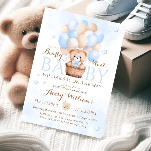 Baby shower Teddy Bear Blue Balloon Boy Kaart