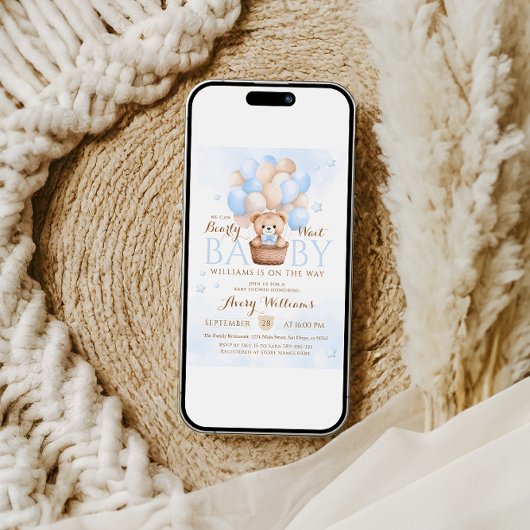 Baby shower Teddy Bear Blue Balloon Boy Kaart