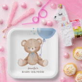 Baby shower Teddy Bear Blue Balloon Boy Papieren Bordje (Feest)