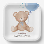 Baby shower Teddy Bear Blue Balloon Boy Papieren Bordje (Voorkant)