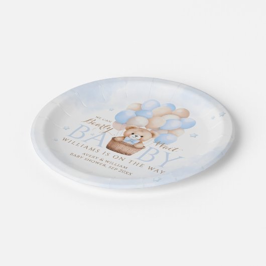 Baby shower Teddy Bear Blue Balloon Boy Papieren Bordje (Gekanteld)