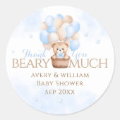 Baby shower Teddy Bear Blue Balloon Boy Ronde Sticker (Voorkant)