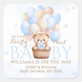 Baby shower Teddy Bear Blue Balloon Boy Vierkante Sticker