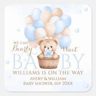 Baby shower Teddy Bear Blue Balloon Boy Vierkante Sticker