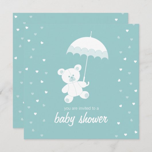 Baby shower Teddy Bear Blue/elke kleuruitnodiging Kaart (Voorkant / Achterkant)