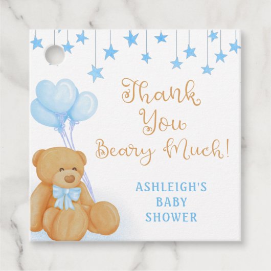 Baby shower Teddy Bear Blue Stars Dank je Bedankjes Labels (Voorkant)