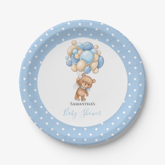 Baby shower Teddy Bear Boy Blue-ballonnen Papieren Bordje (Voorkant)