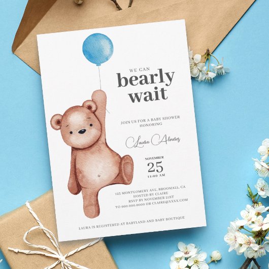 Baby shower Teddy Bear Boy Kaart