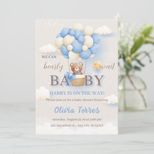 Baby shower Teddy Bear Boy Kaart (Staand voorkant)