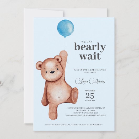 Baby shower Teddy Bear Boy Kaart (Voorkant)