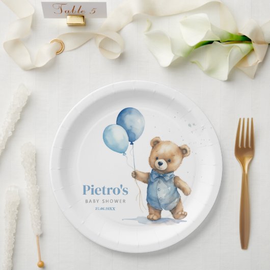 Baby shower Teddy Bear Boy Papieren Bordje (Huwelijk)