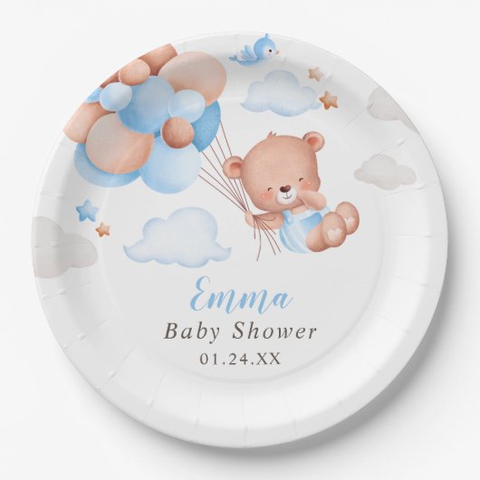 Baby shower Teddy Bear Boy Papieren Bordje (Voorkant)