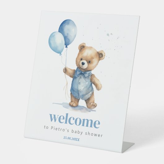Baby shower Teddy Bear Boy Reclamebord Met Voetstuk (Voorkant)