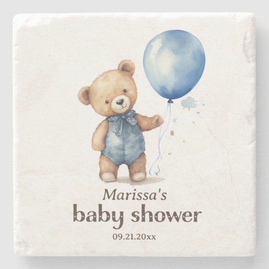 Baby shower Teddy Bear Boy Stenen Onderzetter (Voorkant)