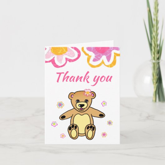 Baby shower Teddy Bear Flowers Bedankkaart (Voorkant)