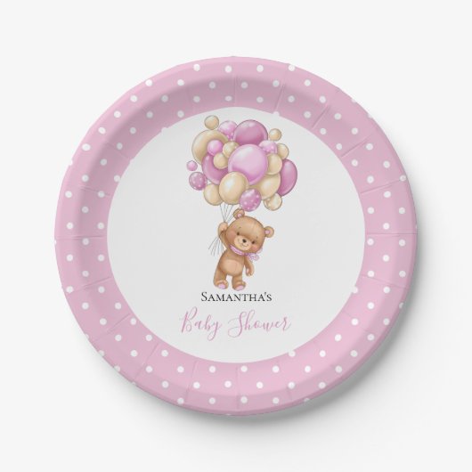 Baby shower Teddy Bear Girl Pink-ballonnen Papieren Bordje (Voorkant)