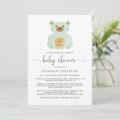 Baby shower Teddy Bear Green Gold Minimal Kaart (Staand voorkant)