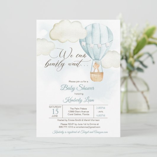 Baby shower Teddy Bear Hot Air Ballon Boy Kaart (Staand voorkant)