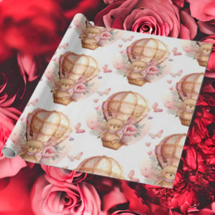 Baby shower Teddy Bear Hot Air Balonroze Cadeaupapier