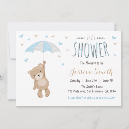 Baby shower Teddy Bear Invitation Baby Boy blauw Kaart (Voorkant)