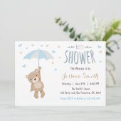 Baby shower Teddy Bear Invitation Baby Boy blauw Kaart (Staand voorkant)