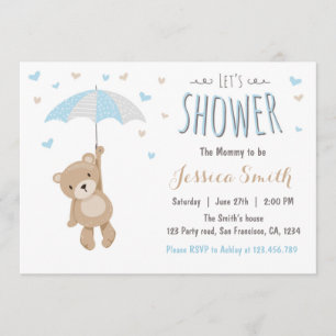 Baby shower Teddy Bear Invitation Baby Boy blauw Kaart