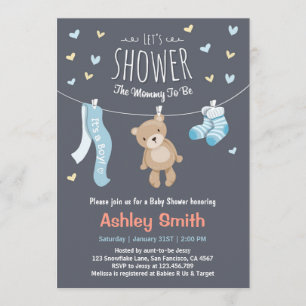 Baby shower Teddy Bear Invitation Baby Boy Kaart