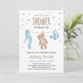 Baby shower Teddy Bear Invitation Baby Boy Kaart (Staand voorkant)