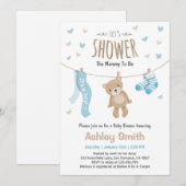 Baby shower Teddy Bear Invitation Baby Boy Kaart (Voorkant / Achterkant)