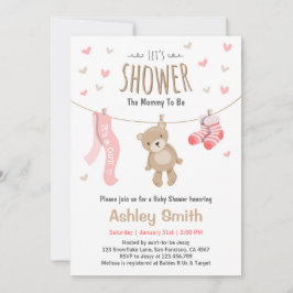 Baby shower Teddy Bear Invitation Baby Meisje Roze Kaart