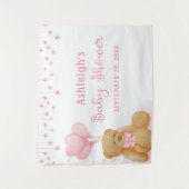 Baby shower Teddy Bear Pink Stars Achtergrond Wandkleed (Voorkant)
