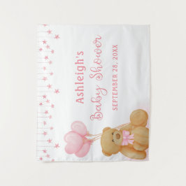 Baby shower Teddy Bear Pink Stars Achtergrond Wandkleed