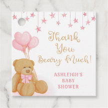 Baby shower Teddy Bear Pink Stars Dank je