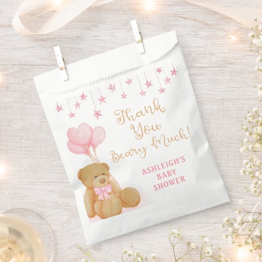 Baby shower Teddy Bear Pink Stars Dank je Bedankzakje (Geknipt)