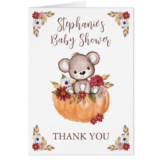 Baby shower Teddy Bear Pumpkin Herfst Dank u (Voorkant)