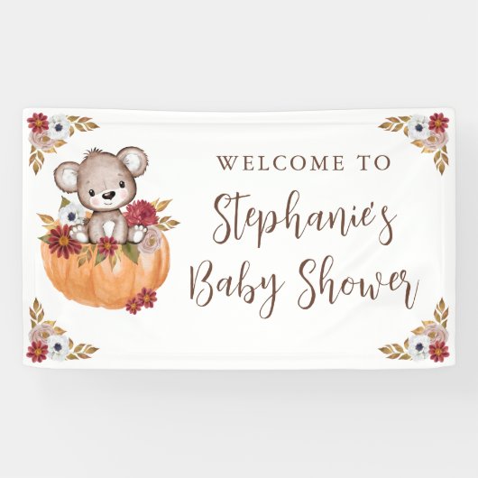 Baby shower Teddy Bear Pumpkin Herfst Spandoek (Horizontaal)