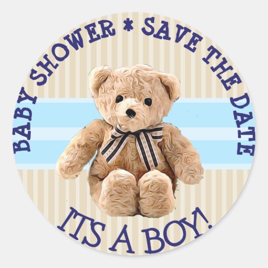 Baby shower Teddy Bear Save the Date Sticker (Voorkant)