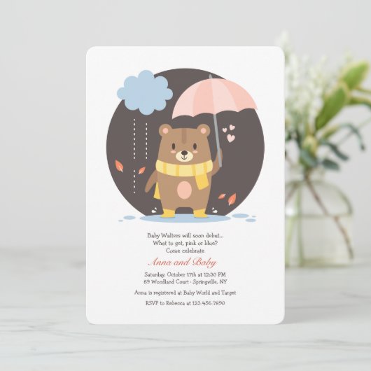baby shower Teddy Bear Uitnodiging (Staand voorkant)