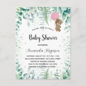 Baby shower teddy bebost eucalyptusmeisje uitnodiging briefkaart (Voorkant)