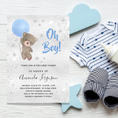 Baby shower teddy beenblauwe zilvervis kaart