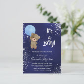 Baby shower teddy beenjongen uitnodiging briefkaart (Staand voorkant)