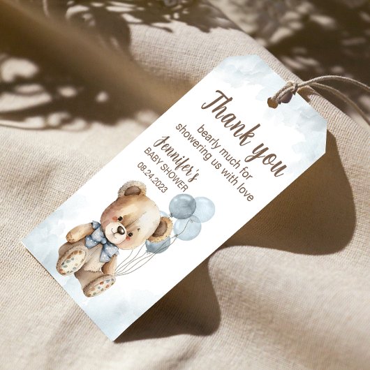 Baby shower teddy beer ballon bedankt cadeau label cadeaulabel