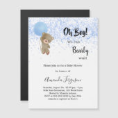 Baby shower teddy beer boy blauwe witte luxe magnetische uitnodiging (Voorkant / Achterkant)