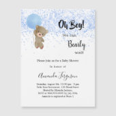 Baby shower teddy beer boy blauwe witte luxe magnetische uitnodiging (Voorkant)