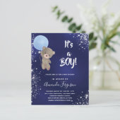 Baby shower teddy beer boy blue budget uitnodiging (Staand voorkant)