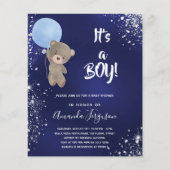 Baby shower teddy beer boy blue budget uitnodiging (Voorkant)