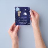 Baby shower teddy beer boy blue budget uitnodiging flyer (Hand)