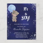 Baby shower teddy beer boy blue budget uitnodiging flyer (Voorkant)